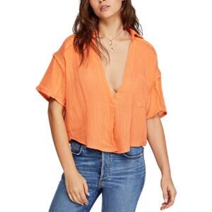 Free People Womens Orange Full of Light Top Sz Small Boho Oversized Flowy Cotton